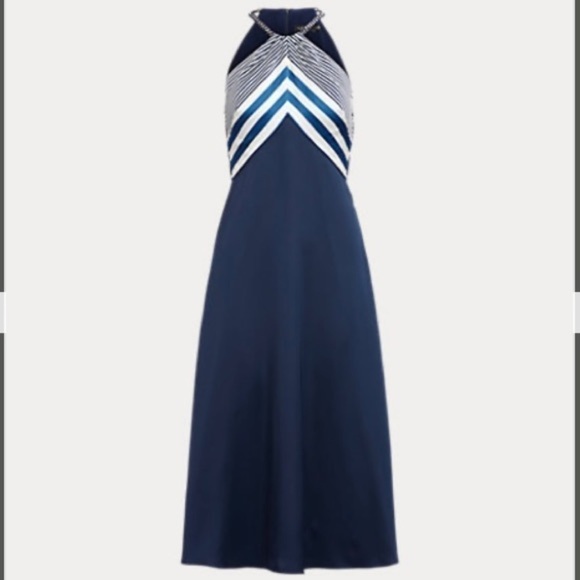 LAUREN RALPH LAUREN Charmeuse Halter Dress in Navy Size 2 - Picture 4 of 5